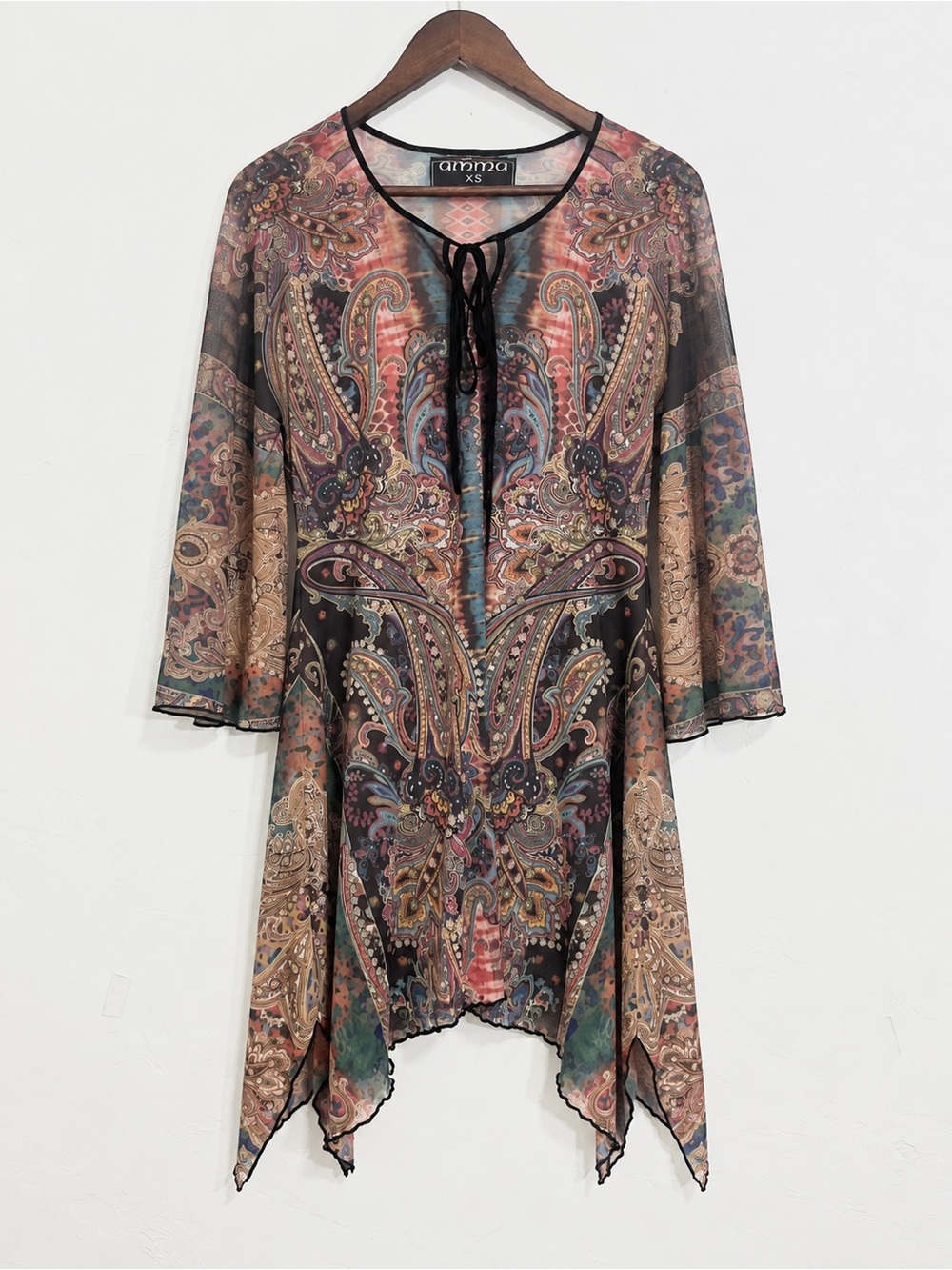 Amma Asymmetrical Handkerchief Paisley Mesh Dress